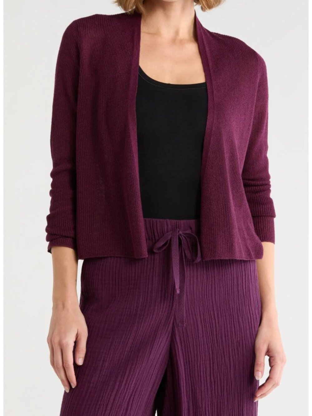 NWT Eileen Fisher BlackBerry Organic Linen Cotton AIRY TUCK  Cardigan